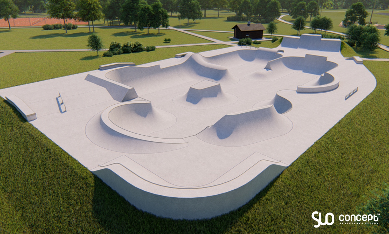 Render Skateparku betonowego w Słomnikach - wykonawca projektu Slo Concept 